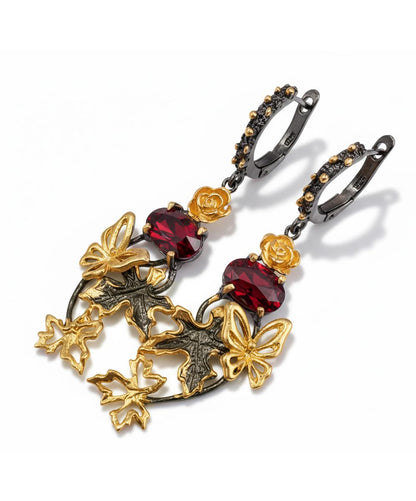 925 Sterling Silver Red Garnet Earrings, close-up detail