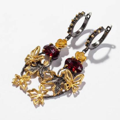 925 Sterling Silver Red Garnet Earrings, worn view