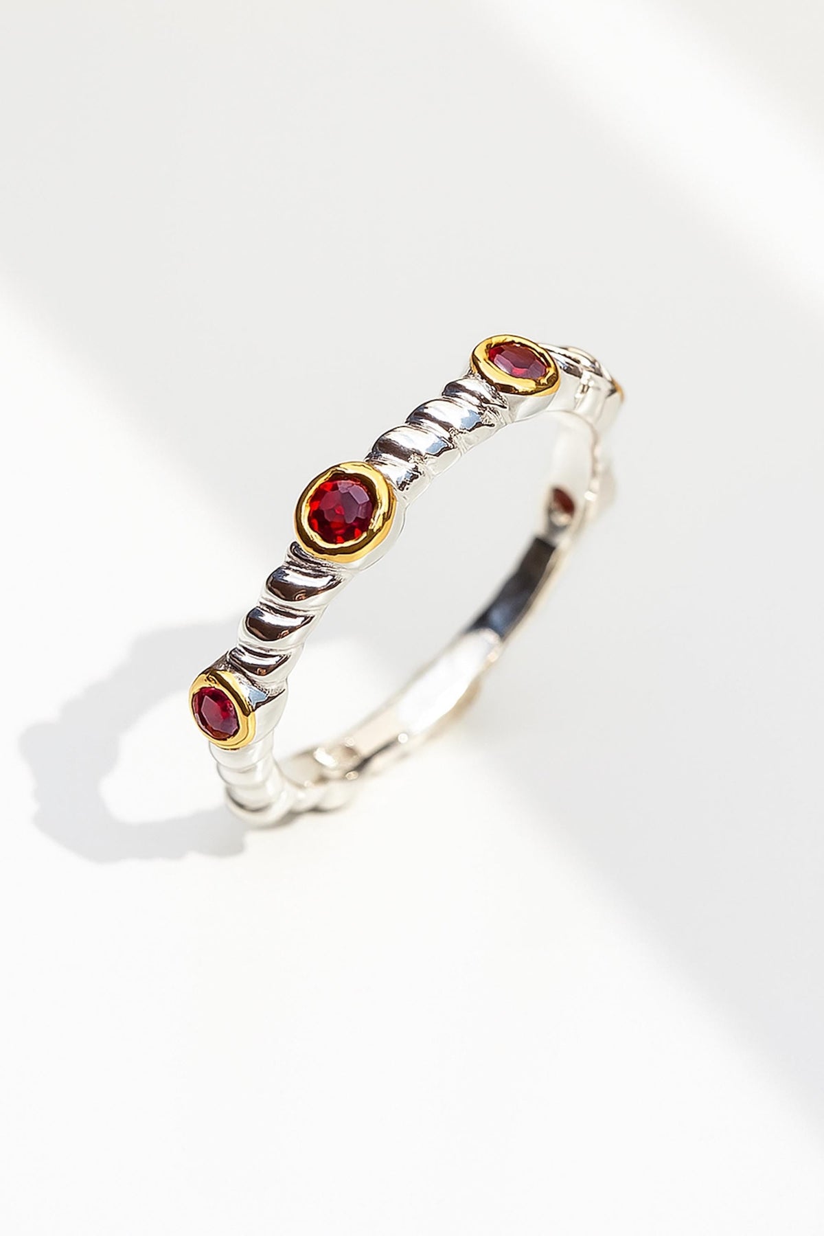 925 Sterling Silver Garnet Ring, texture close-up