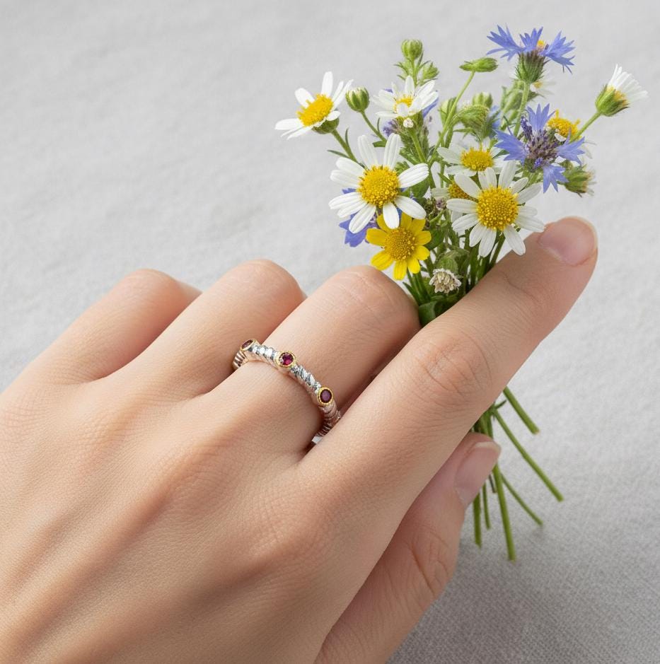 925 Sterling Silver Garnet Ring, alternate angle