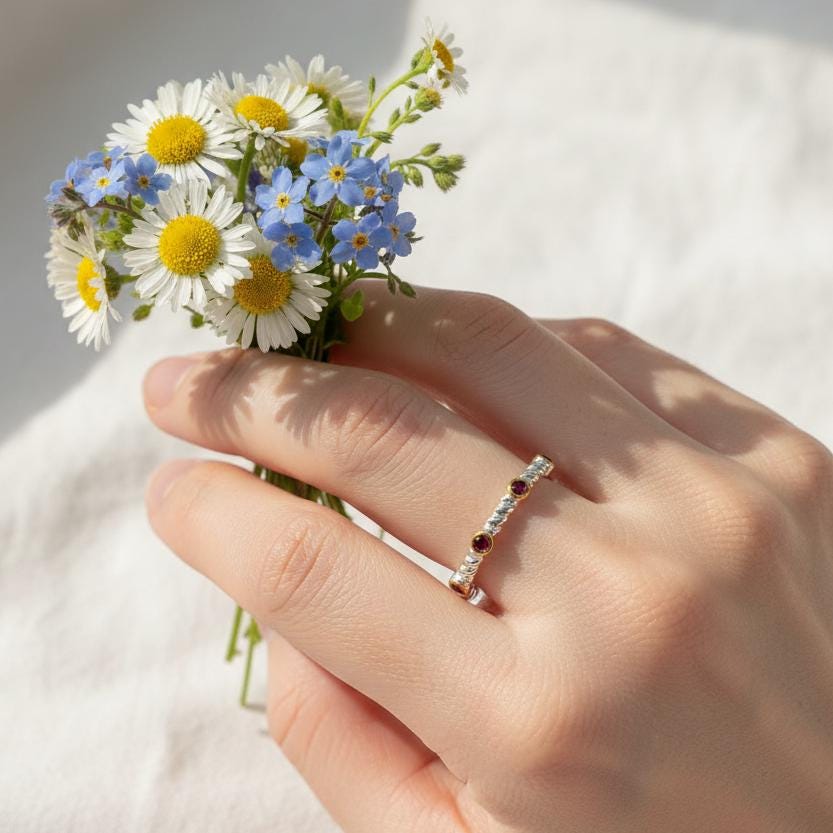 925 Sterling Silver Garnet Ring, side view