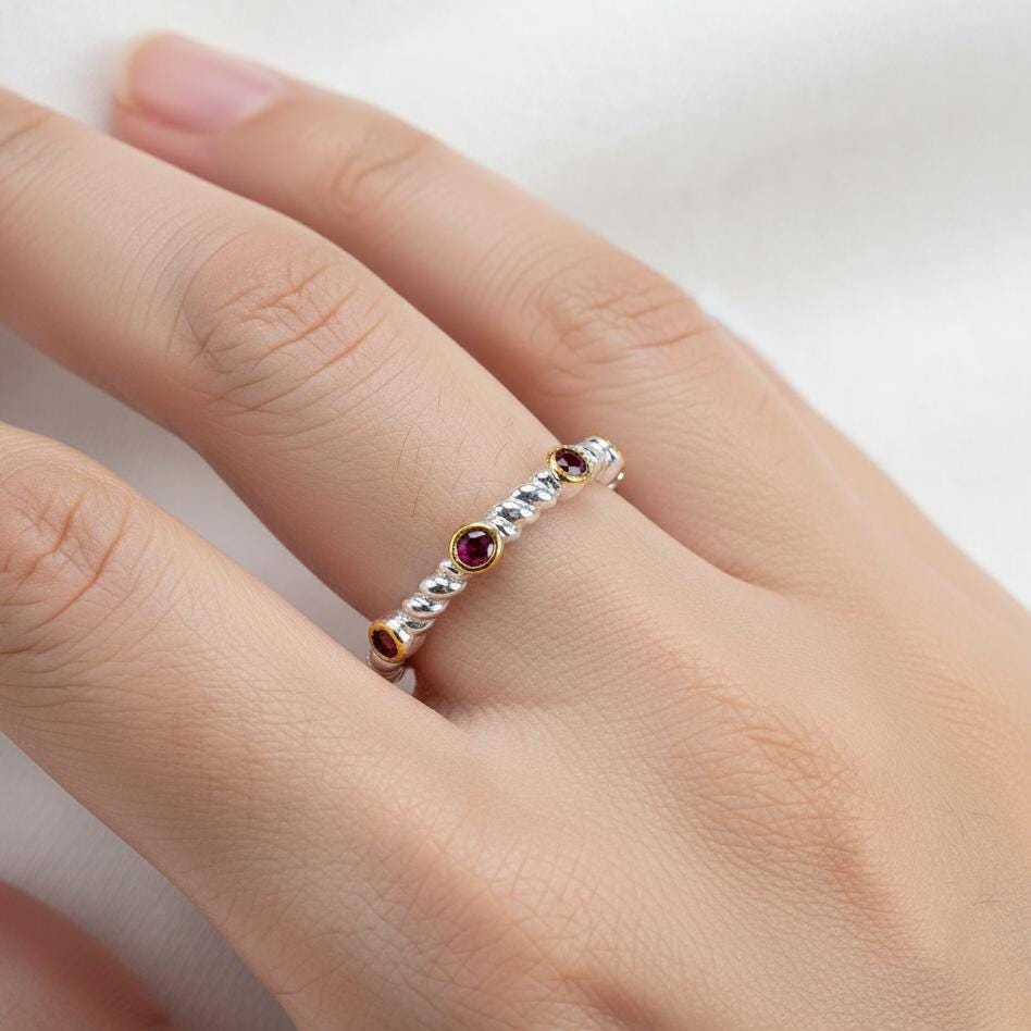 925 Sterling Silver Garnet Ring, worn on hand