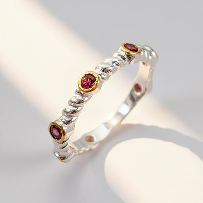 925 Sterling Silver Garnet Ring, worn look