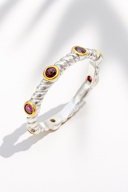 925 Sterling Silver Garnet Ring, band detail