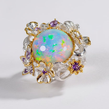925 Sterling Silver Genuine Opal Ring, setting detail
