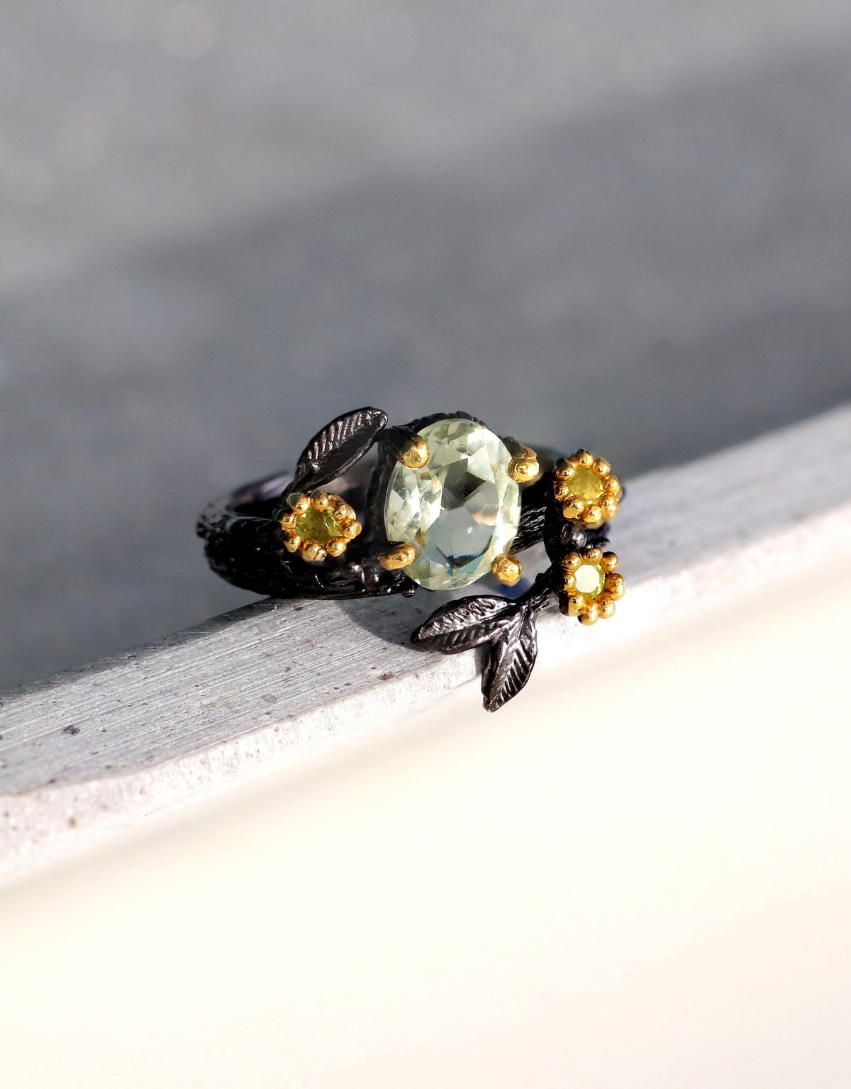 925 Sterling Silver Green Amethyst Ring, side view