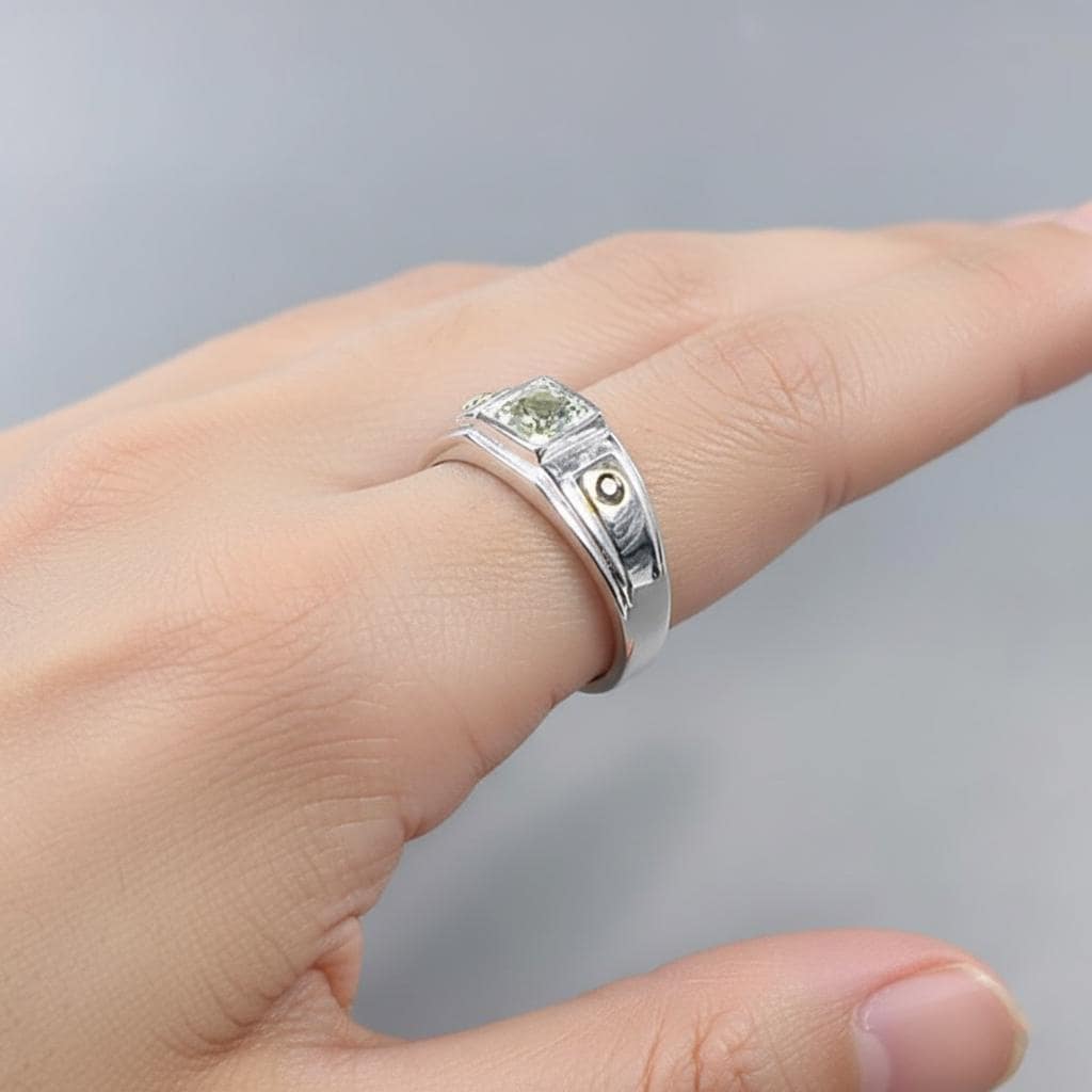 925 Sterling Silver Green Tourmaline Ring, worn on hand