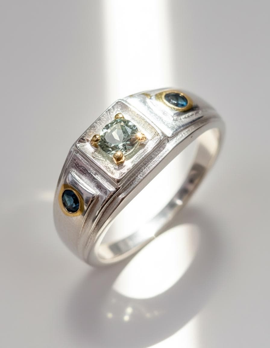 925 Sterling Silver Green Tourmaline Ring, setting detail