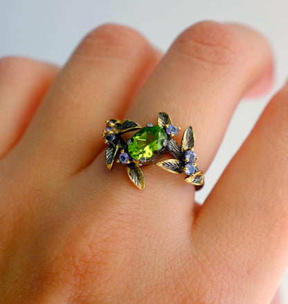 925 Sterling Silver Peridot Ring, worn on hand