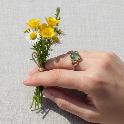 925 Sterling Silver Green Pink Tourmaline Ring, alternate angle