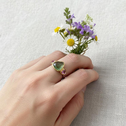 925 Sterling Silver Green Pink Tourmaline Ring, close-up detail