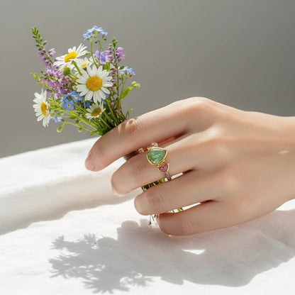 925 Sterling Silver Green Pink Tourmaline Ring, side view