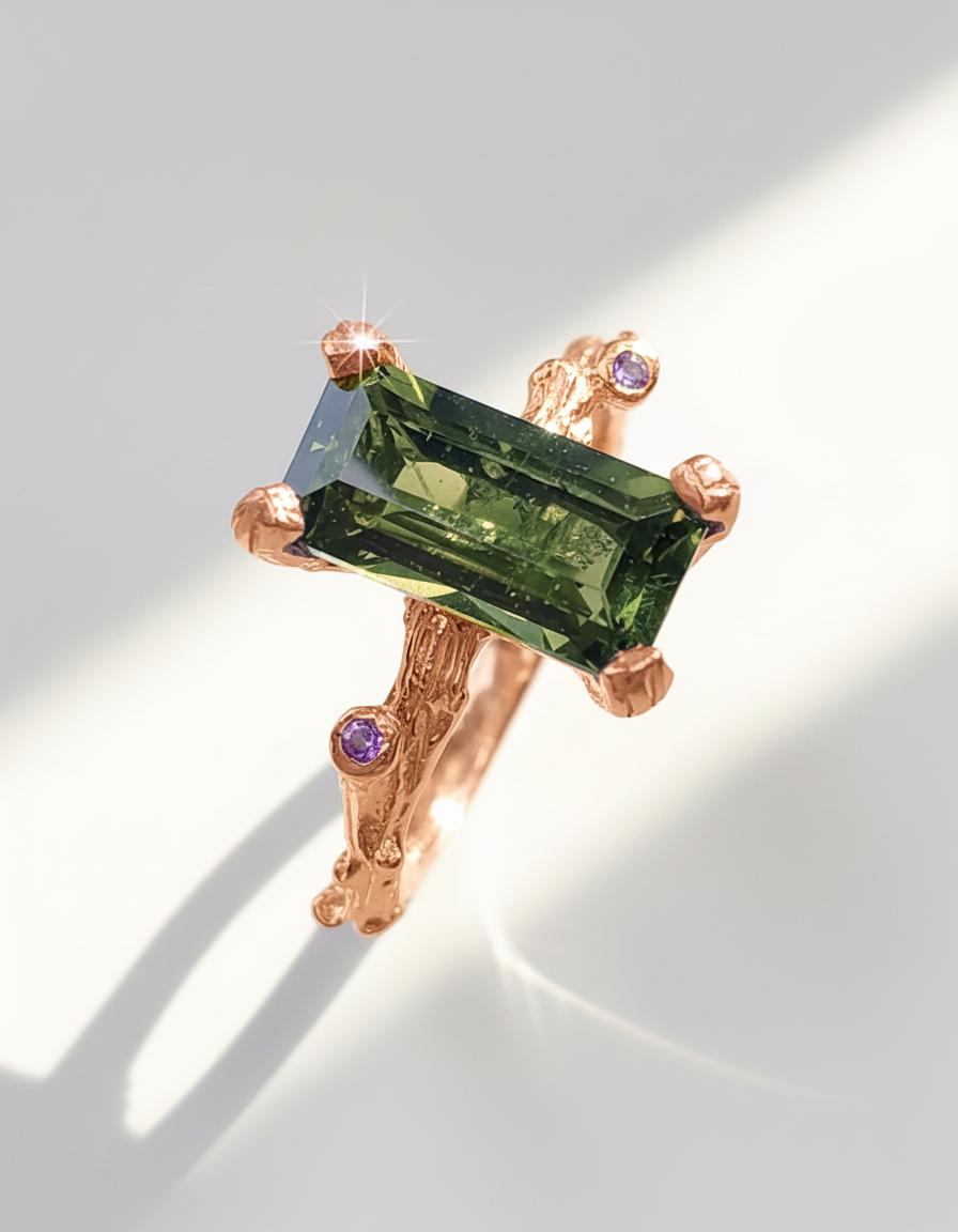 925 Sterling Silver Green Tourmaline Ring, close-up detail, image 12