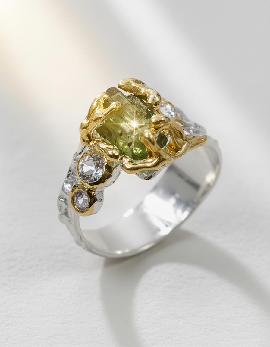 925 Sterling Silver Tourmaline Ring, side view