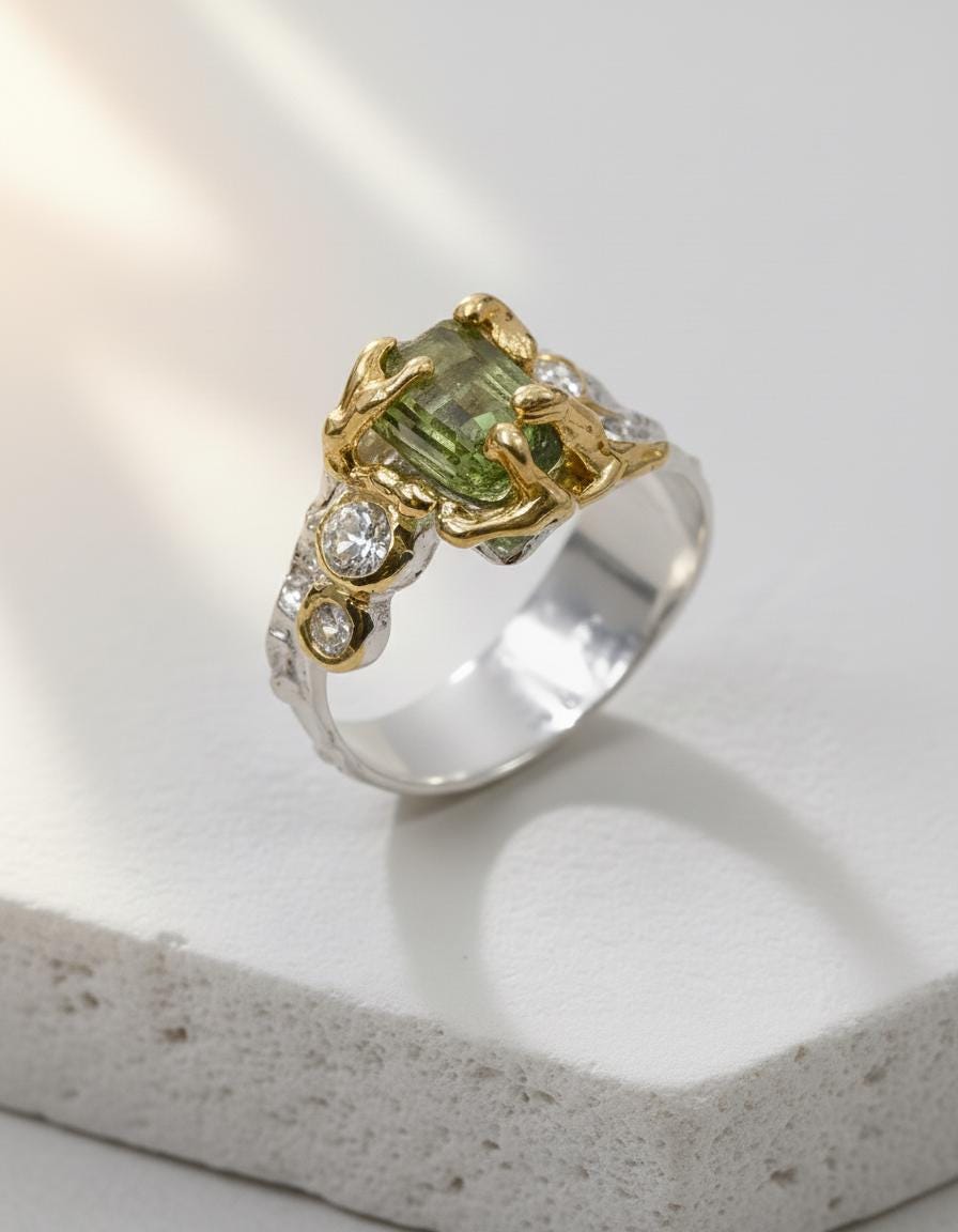 925 Sterling Silver Tourmaline Ring, worn on hand