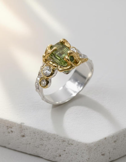925 Sterling Silver Tourmaline Ring, worn on hand