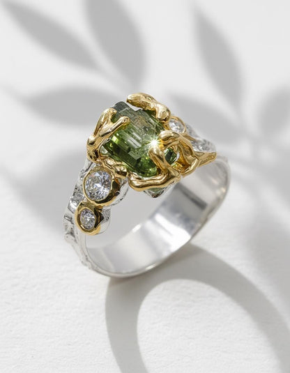 925 Sterling Silver Tourmaline Ring, setting detail