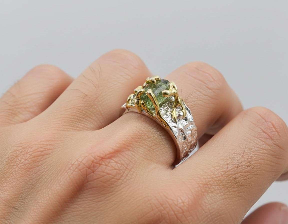 925 Sterling Silver Tourmaline Ring, worn look