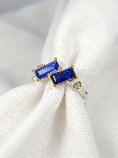 925 Sterling Silver Blue Iolite Ring, close-up detail