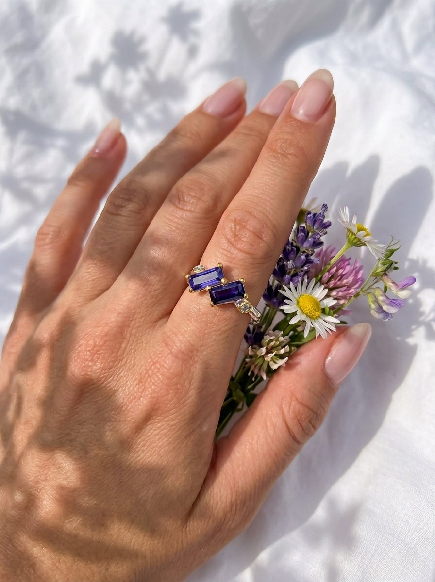 925 Sterling Silver Blue Iolite Ring, worn look
