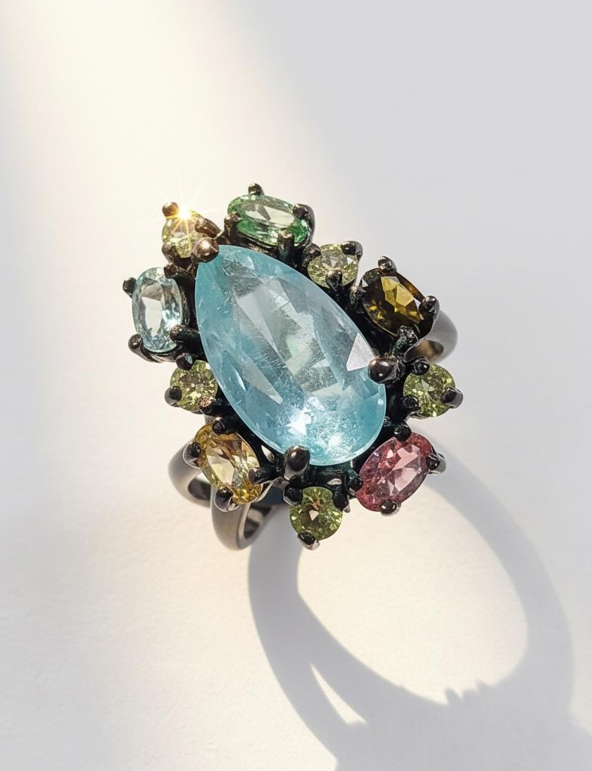 925 Sterling Silver Kyanite Tourmaline Ring, band detail