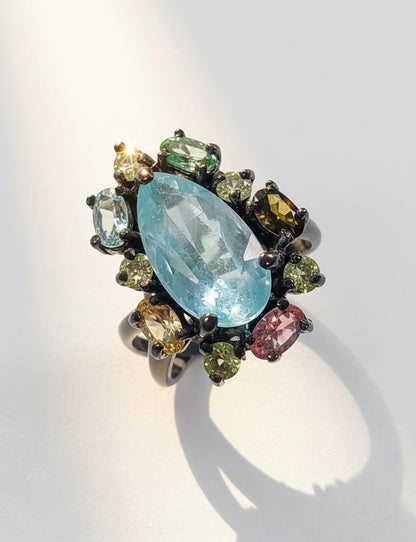 925 Sterling Silver Kyanite Tourmaline Ring, band detail