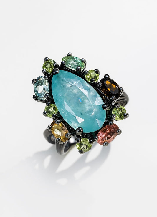 925 Sterling Silver Kyanite Tourmaline Ring, main product image