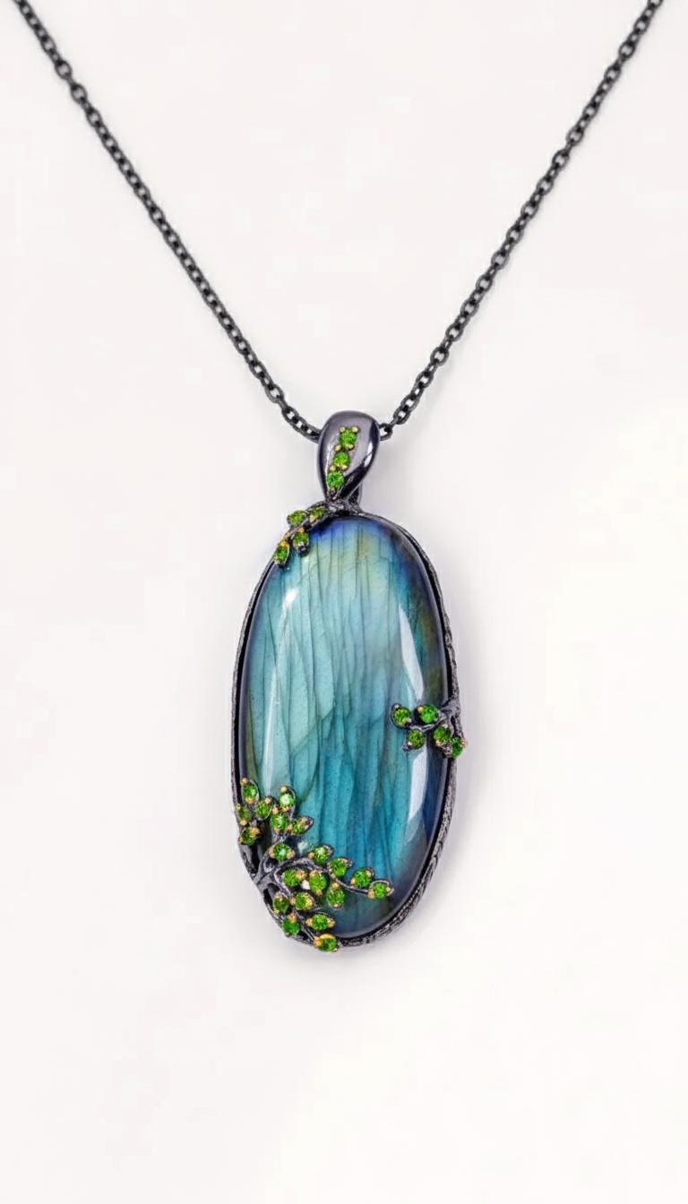 925 Sterling Silver Labradorite Necklace, alternate angle, image 11