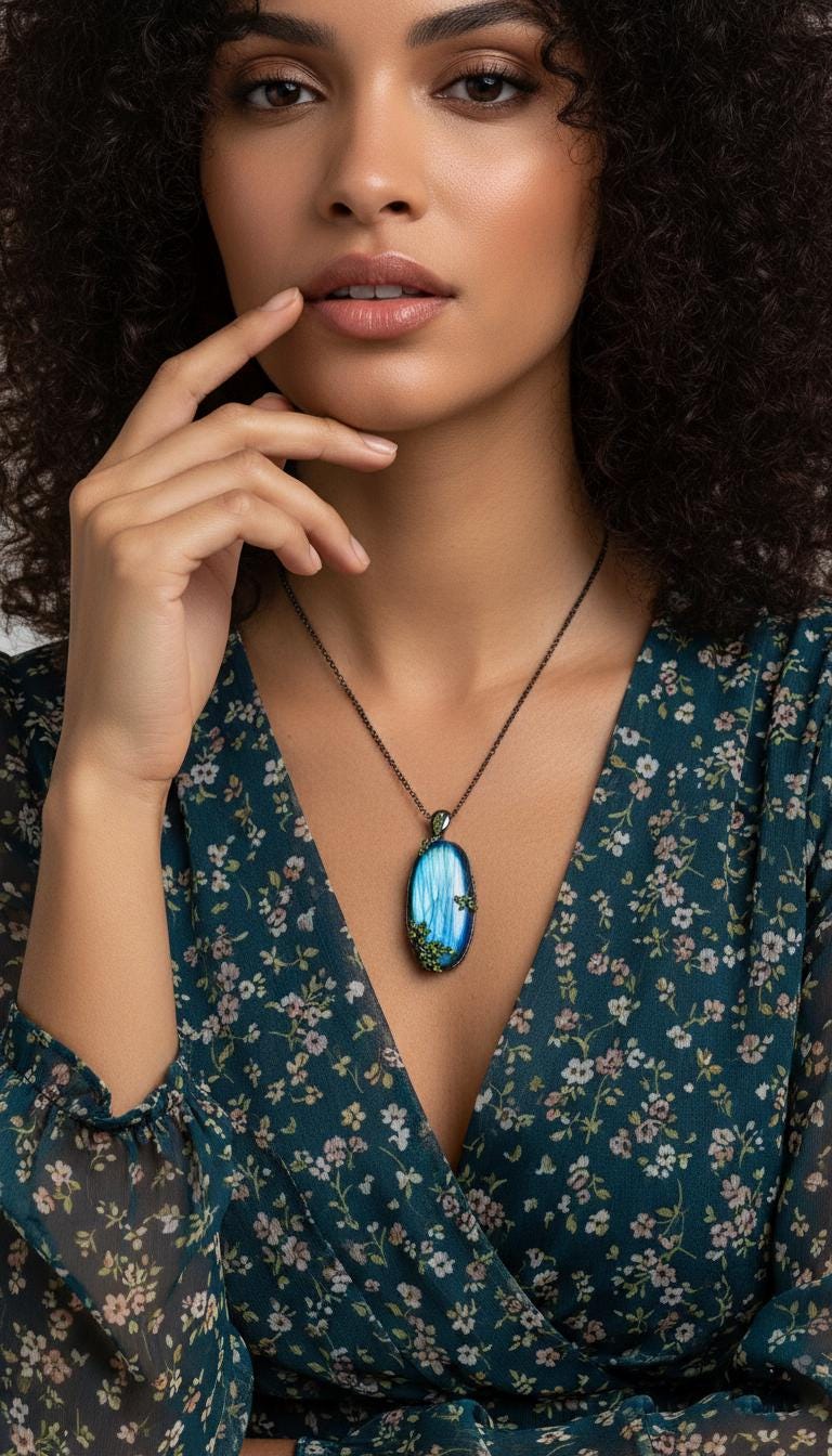 925 Sterling Silver Labradorite Necklace, alternate angle