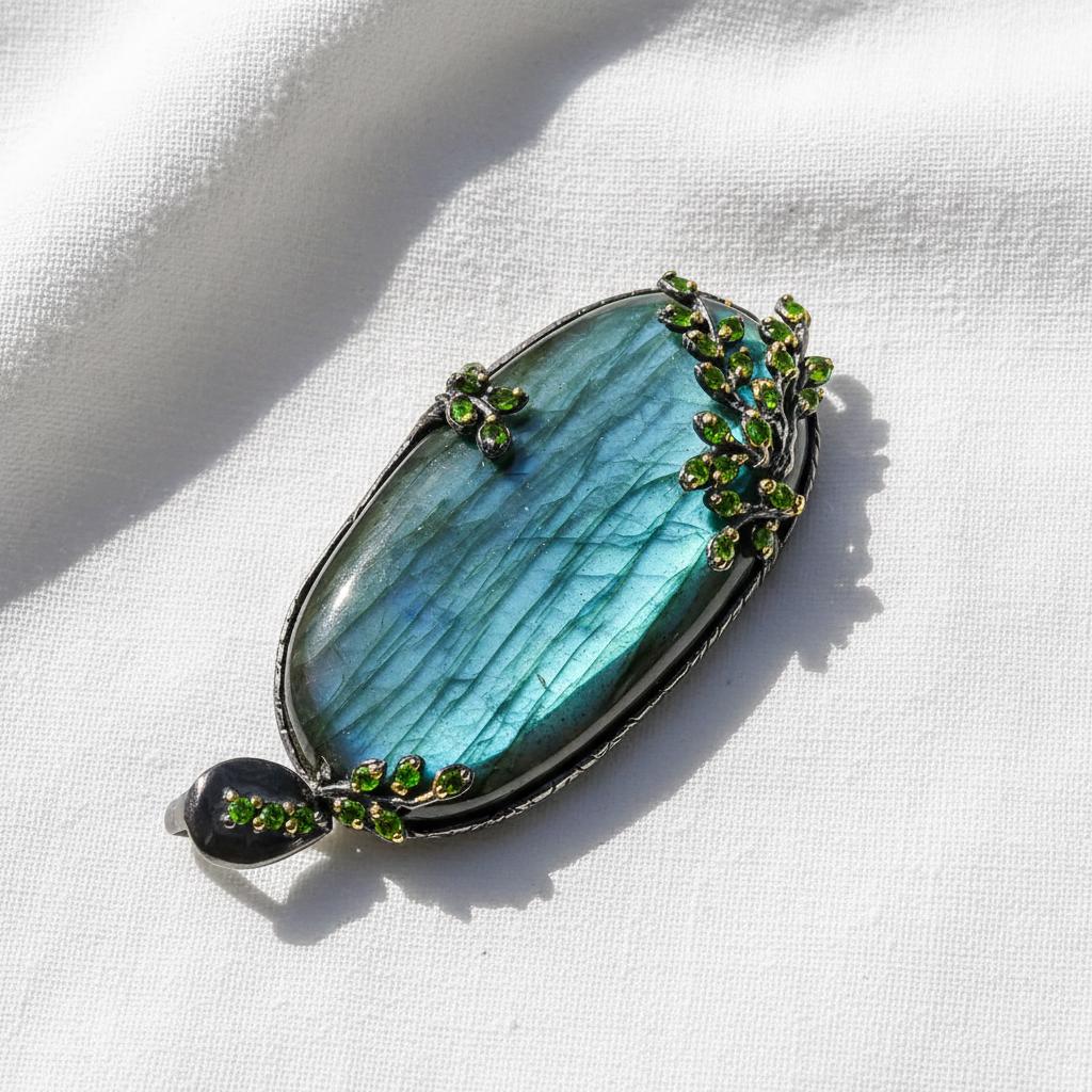 925 Sterling Silver Labradorite Necklace, additional angle