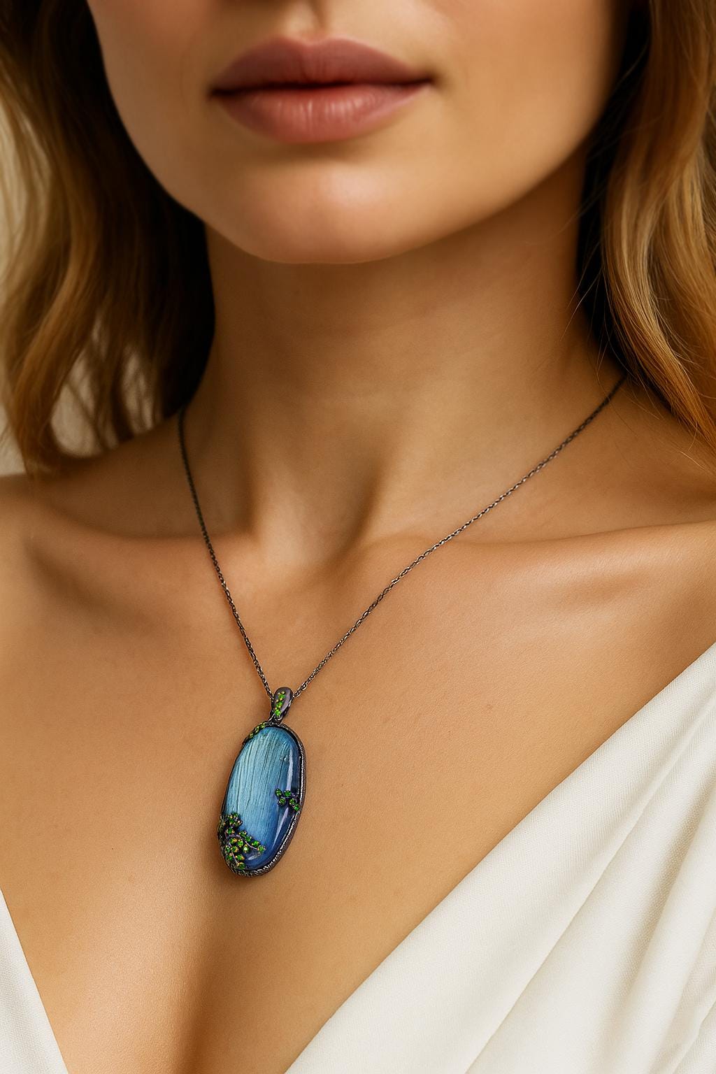 925 Sterling Silver Labradorite Necklace, back clasp detail
