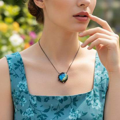 925 Sterling Silver Labradorite Necklace, close-up detail