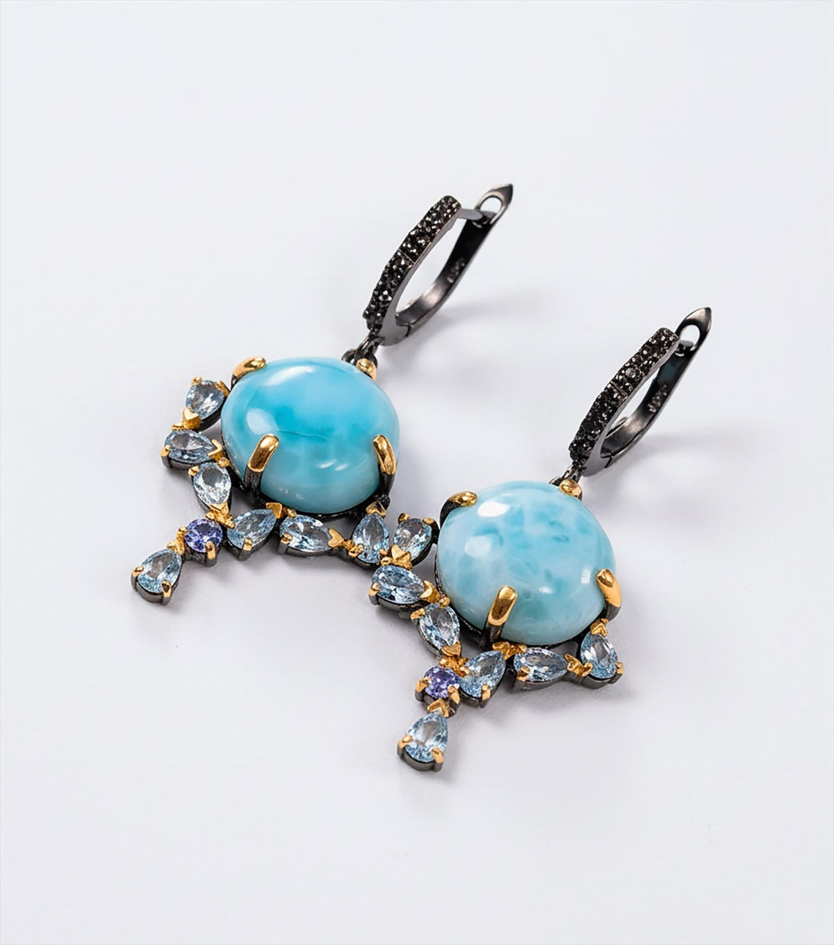925 Sterling Silver Larimar Earrings, close-up detail