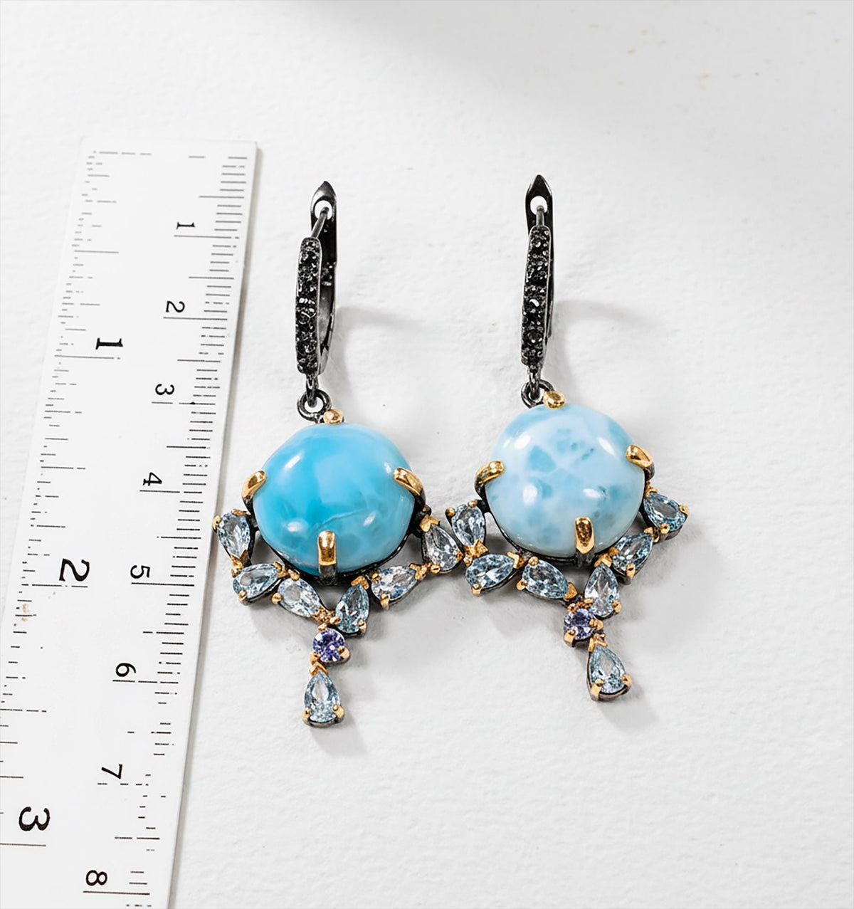 925 Sterling Silver Larimar Earrings, worn view