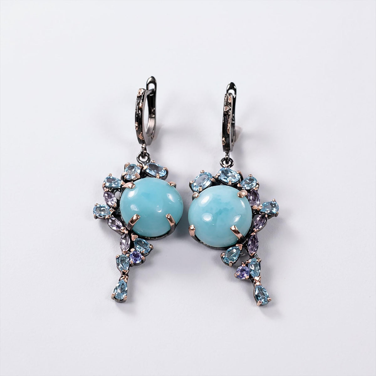 925 Sterling Silver Larimar Earrings, worn look