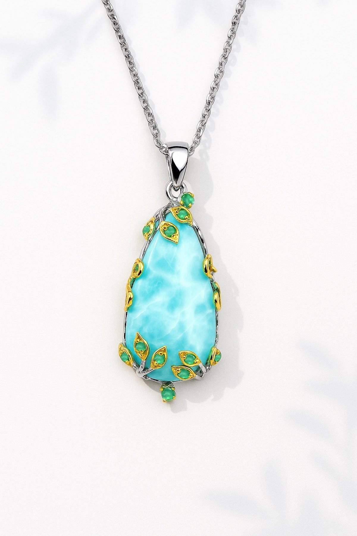 925 Sterling Silver Larimar Necklace, texture close-up