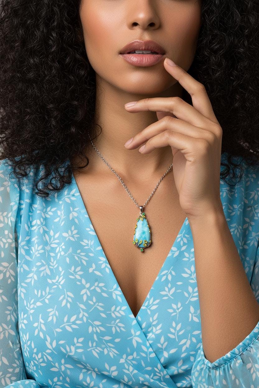 925 Sterling Silver Larimar Necklace, alternate angle, image 11