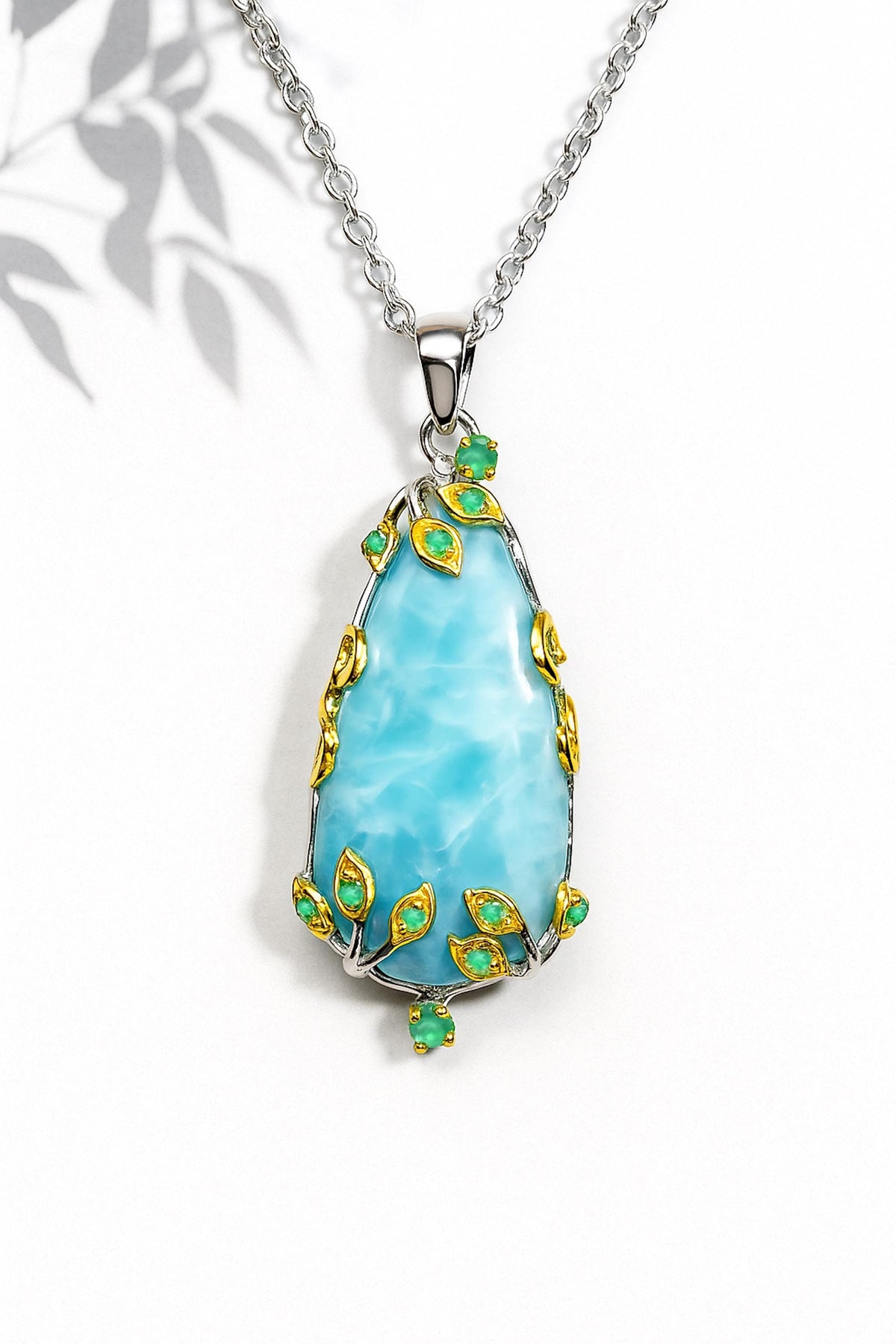 925 Sterling Silver Larimar Necklace, pendant detail