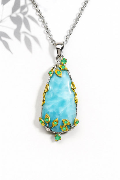 925 Sterling Silver Larimar Necklace, pendant detail