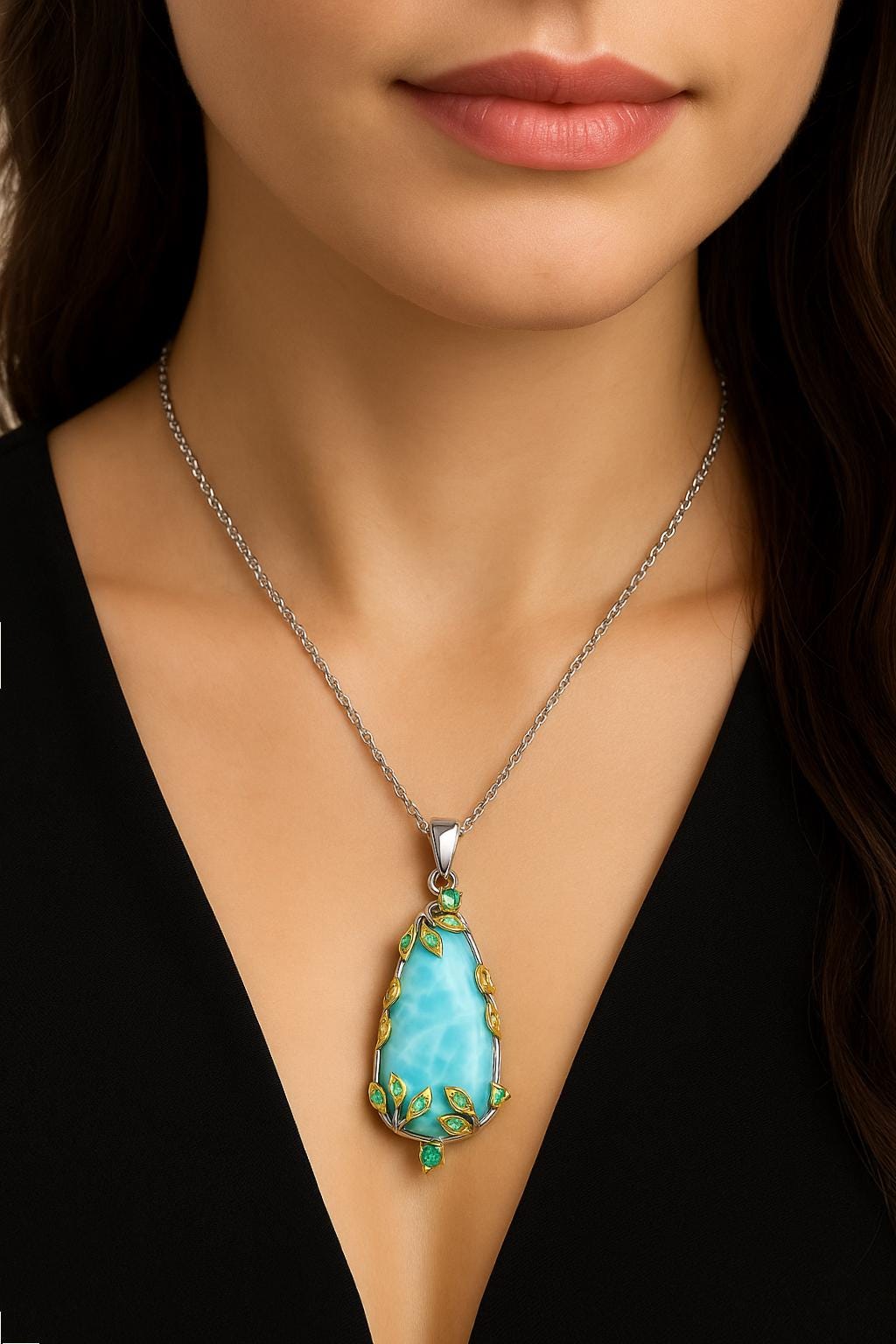925 Sterling Silver Larimar Necklace, additional angle