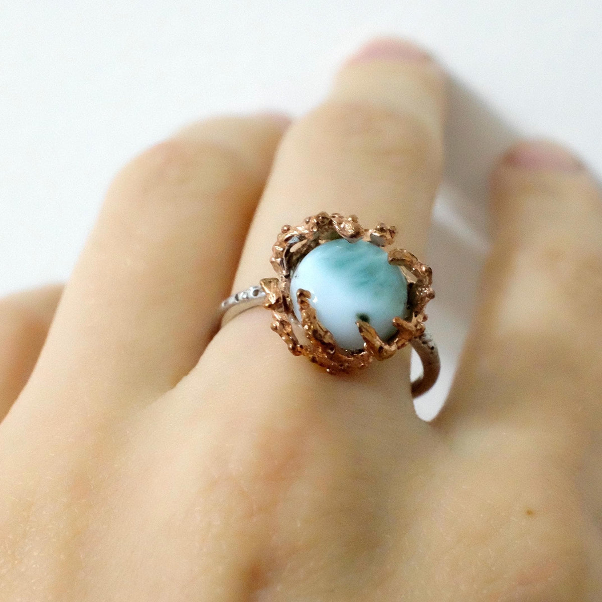 925 Sterling Silver Larimar Ring, close-up detail