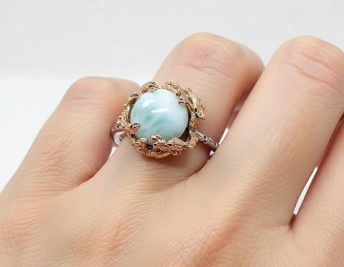 925 Sterling Silver Larimar Ring, additional angle