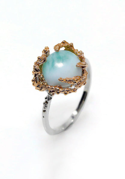 925 Sterling Silver Larimar Ring, worn look