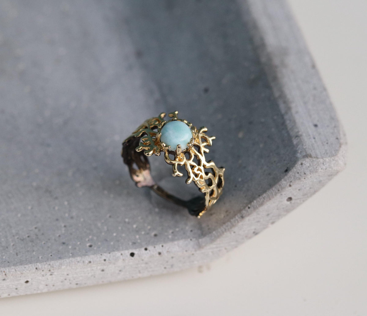925 Sterling Silver Larimar Ring, close-up detail