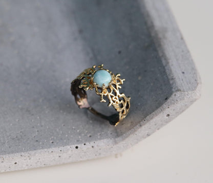 925 Sterling Silver Larimar Ring, close-up detail