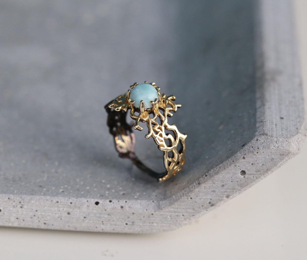 925 Sterling Silver Larimar Ring, worn on hand