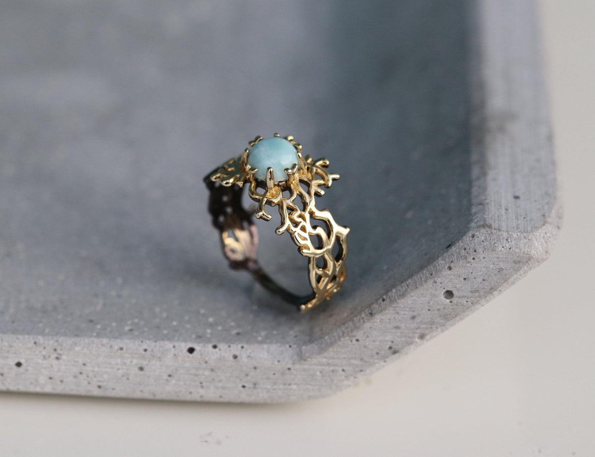 925 Sterling Silver Larimar Ring, setting detail
