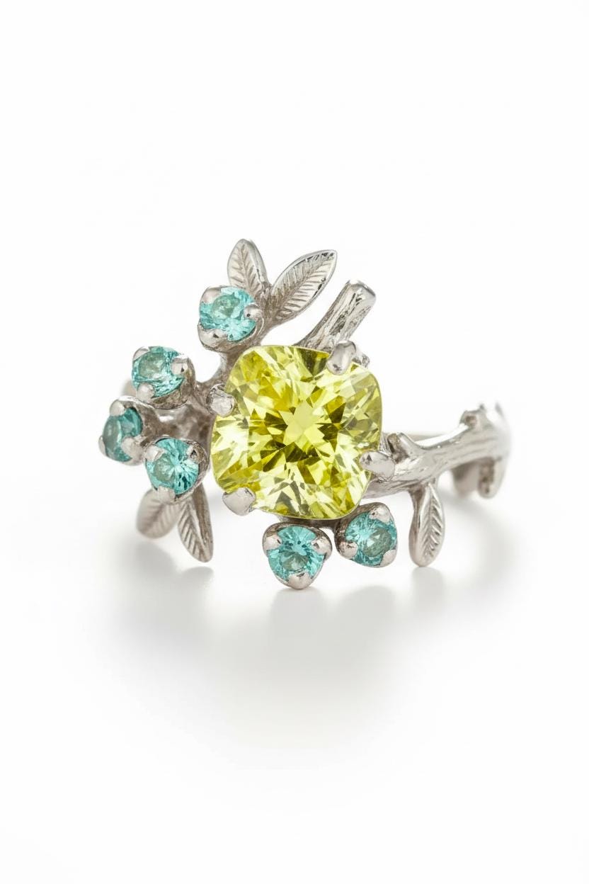 925 Sterling Silver Lemon Quartz Ring, texture close-up