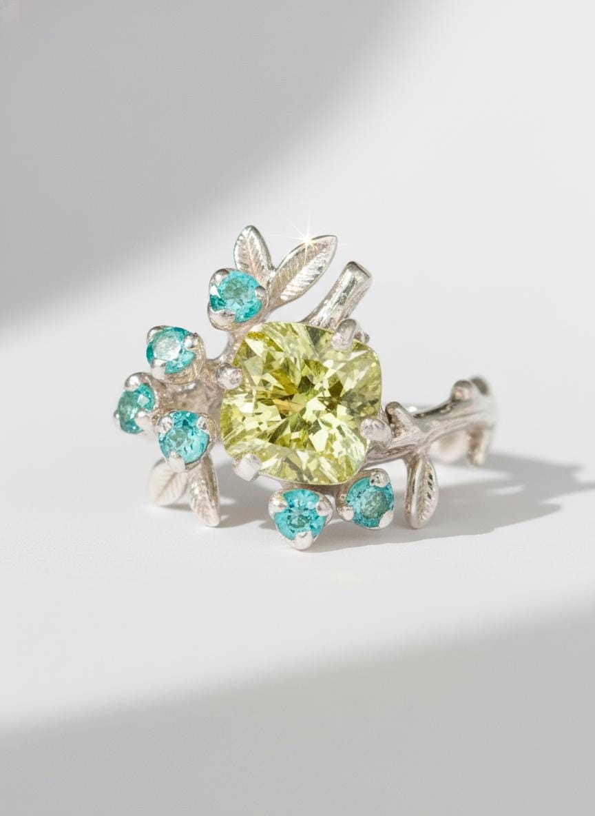 925 Sterling Silver Lemon Quartz Ring, setting detail