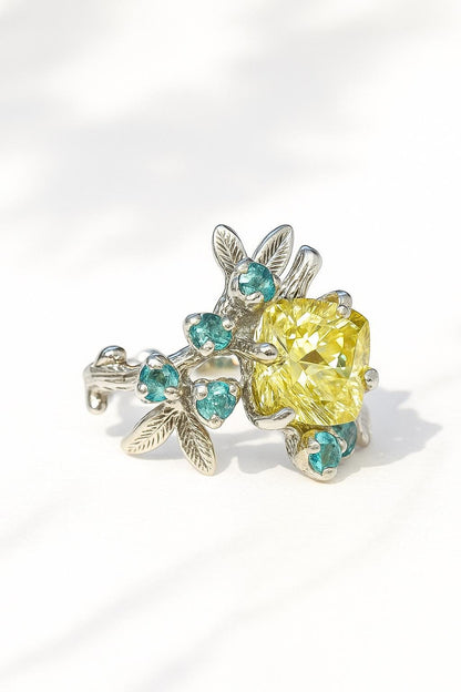 925 Sterling Silver Lemon Quartz Ring, worn look